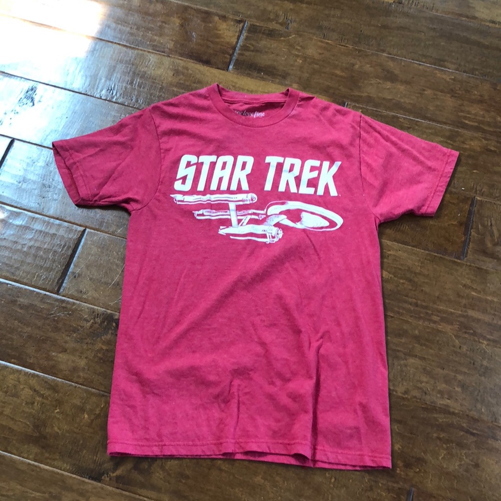 Mens Vintage Star Trek Small Top Shirt Red & White Soft Cotton Blend Enterprise